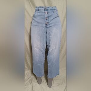 Skinnygirl Light Blue High Rise Wide Leg Cropped Jeans with Button Front Fly